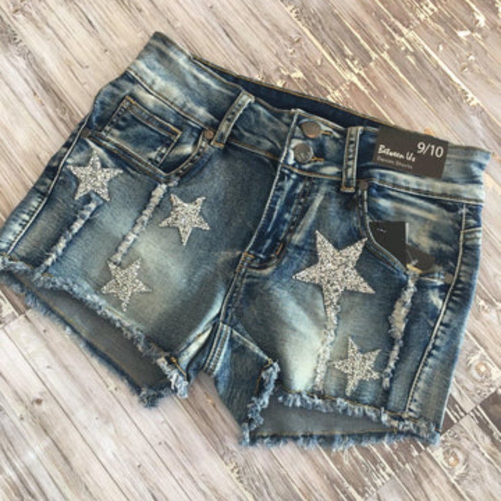 Stars Are Forever Distressed Medium Wash Blue Denim Shorts